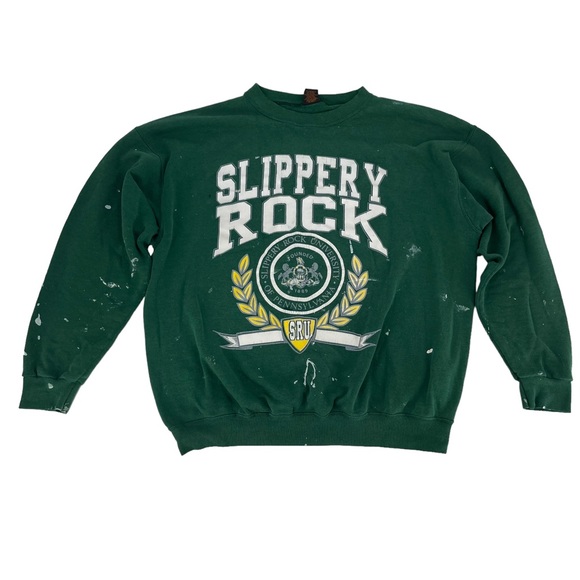 PM Other - Vintage Slippery Rock Sweatshirt Mens XL Forest Green Thrashed University Crest